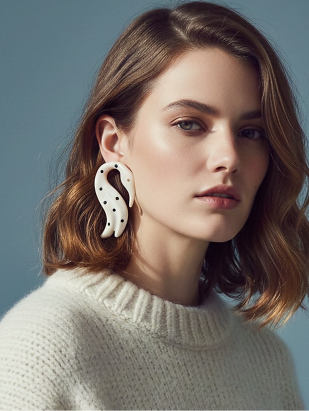 Anthropology White Polka Dot Statement Drop Earrings - Women Jewelry